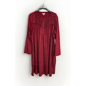 Secret Treasures Traditional Long Sleeve Velour Sleep Gown Plus Size 2X Soft Red